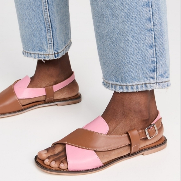 shekudo Shoes - NEW Shekudo Cove Sandals Pink Tan Brown Leather Open Toe Sandals Back Strap